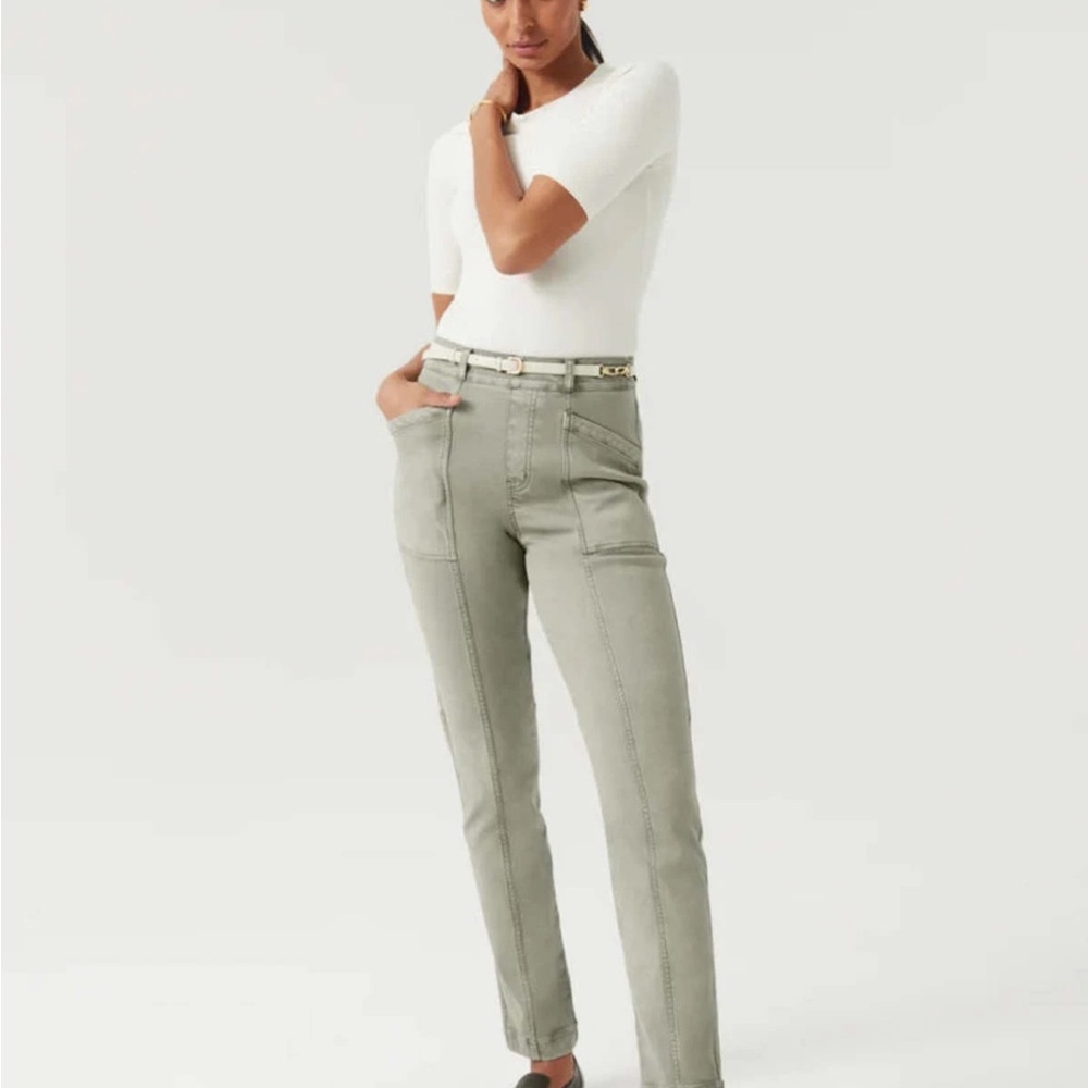 Spanx Stretch Twill Straight Leg Pants Olive Oil WomenSize xl Tall Slimming New
